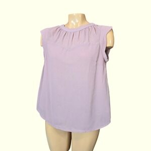 MONTEAU Women Mauve Scallop Cap Sleeve Pintuck Round Neck Blouse Top Size‎ Large
